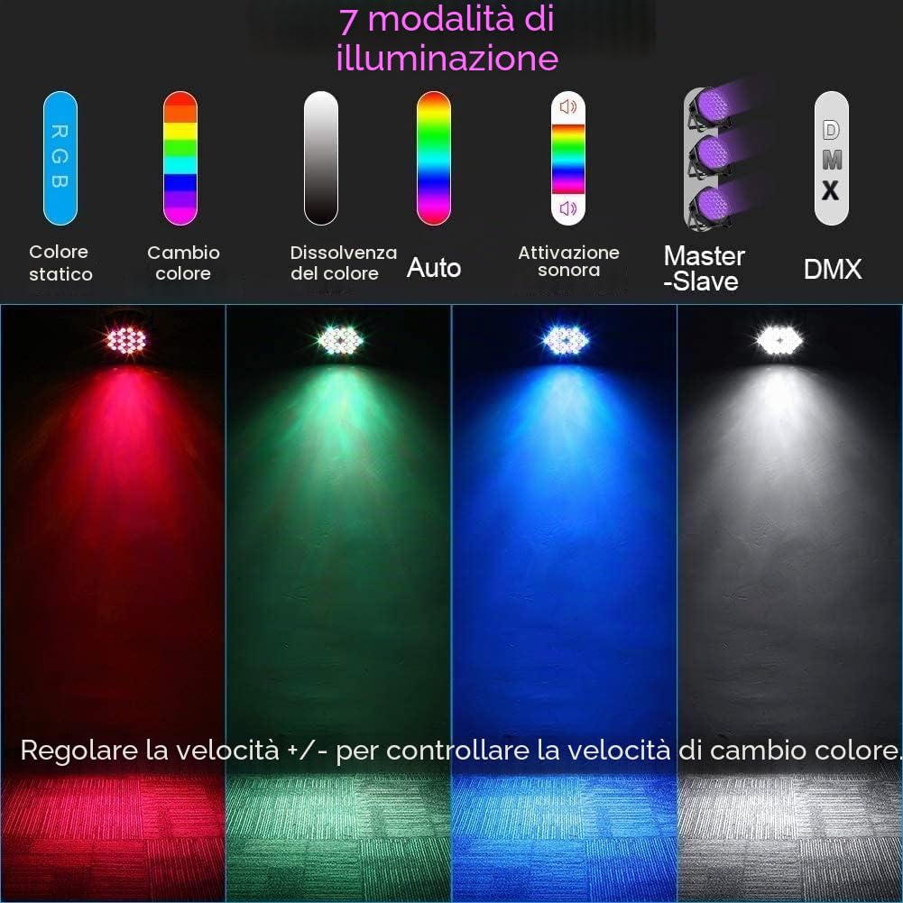 4 Pezzi 36 Par LED Faretto con Borsa, RGB Luce da Palcoscenico DMX512 con Telecomando e Attivato dal Suono, Luci Palco per Party Bar nuziale Banda Halloween