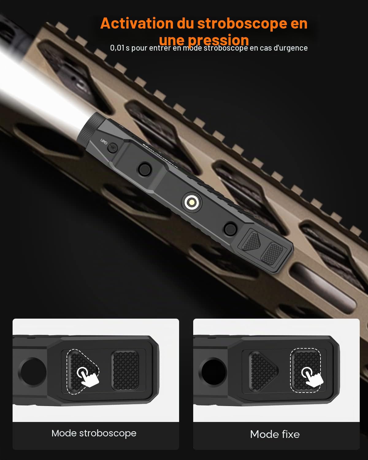 Lampe torche tactique TOUGHSOUL 1 450 lumens, montage sur rail Picatinny MLOK, avec fonction stroboscopique momentanée, lampe torche pour fusil (Picatinny + Mlok)