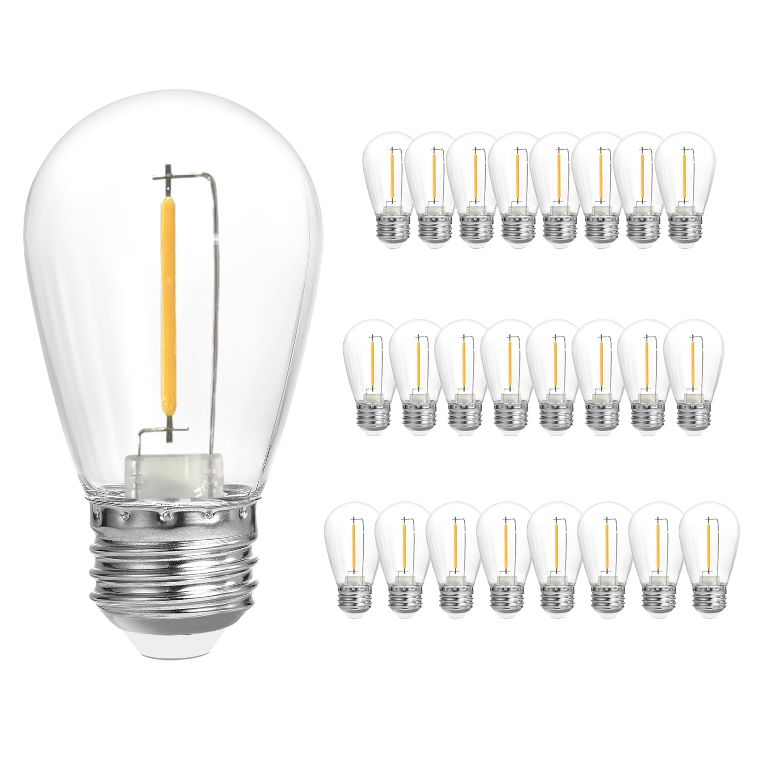 SUNTHIN 25 Pack Dimmable 1W S14 Replacement LED Bulbs 2700K Warm White Waterproof Outdoor String Lights Vintage Filament