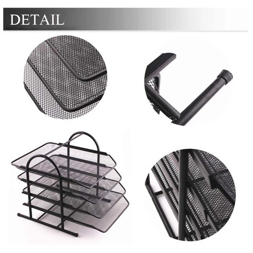 Stapelbarer Briefkorb aus Netzgewebe für die Schreibtischorganisation, Büro-Ablagekorb, Halter für A4-Dokumente, Briefpapier, Drahtgeflecht-Aufbewahrungsorganisator, Schwarz, 30 x 34 x 31,5