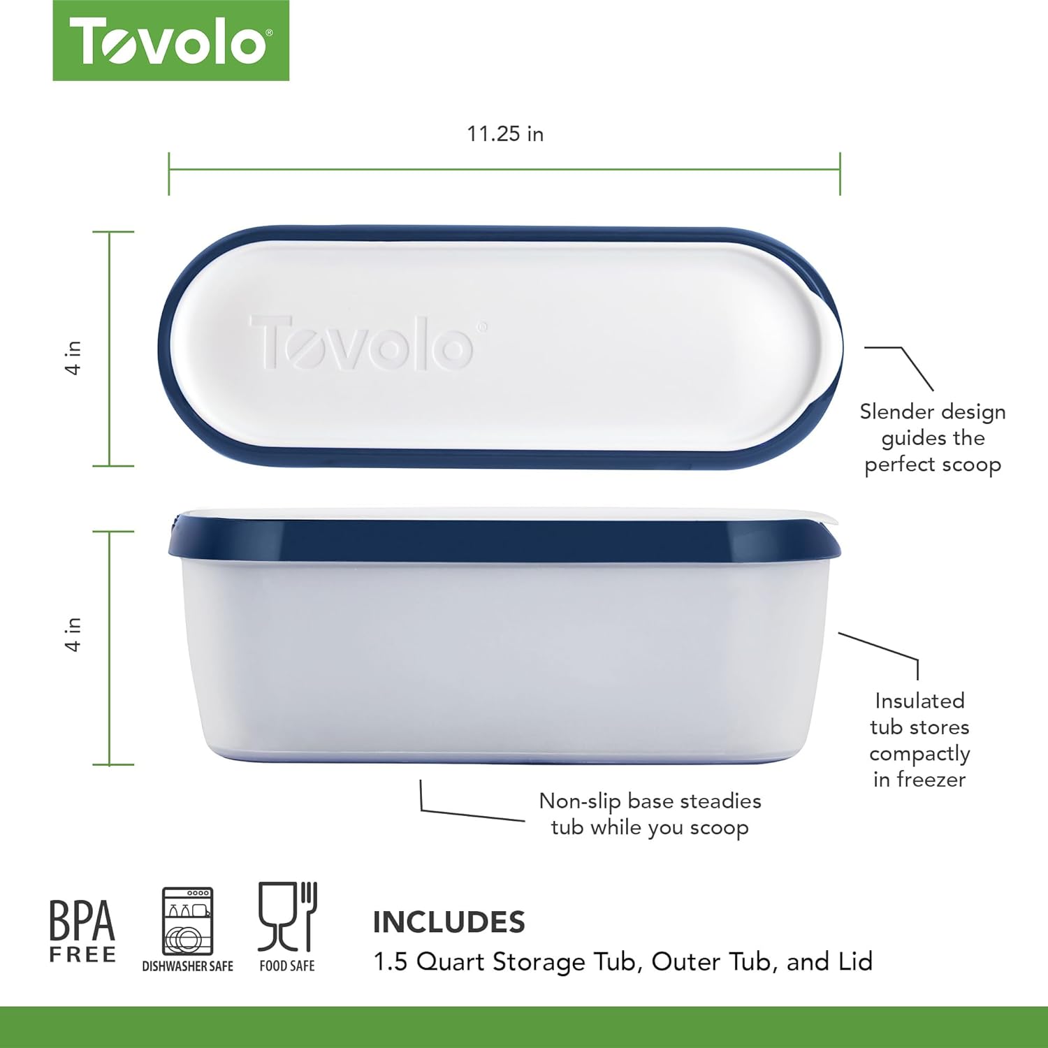 Tovolo Ice Cream Containers for Homemade Ice Cream Glide A Scoop Ice Cream Tub for Reusable Frozen Treats, 1.5 Quart BPA Free Insulated Freezer Safe Container with Lid, Deep Indigo - Image 6