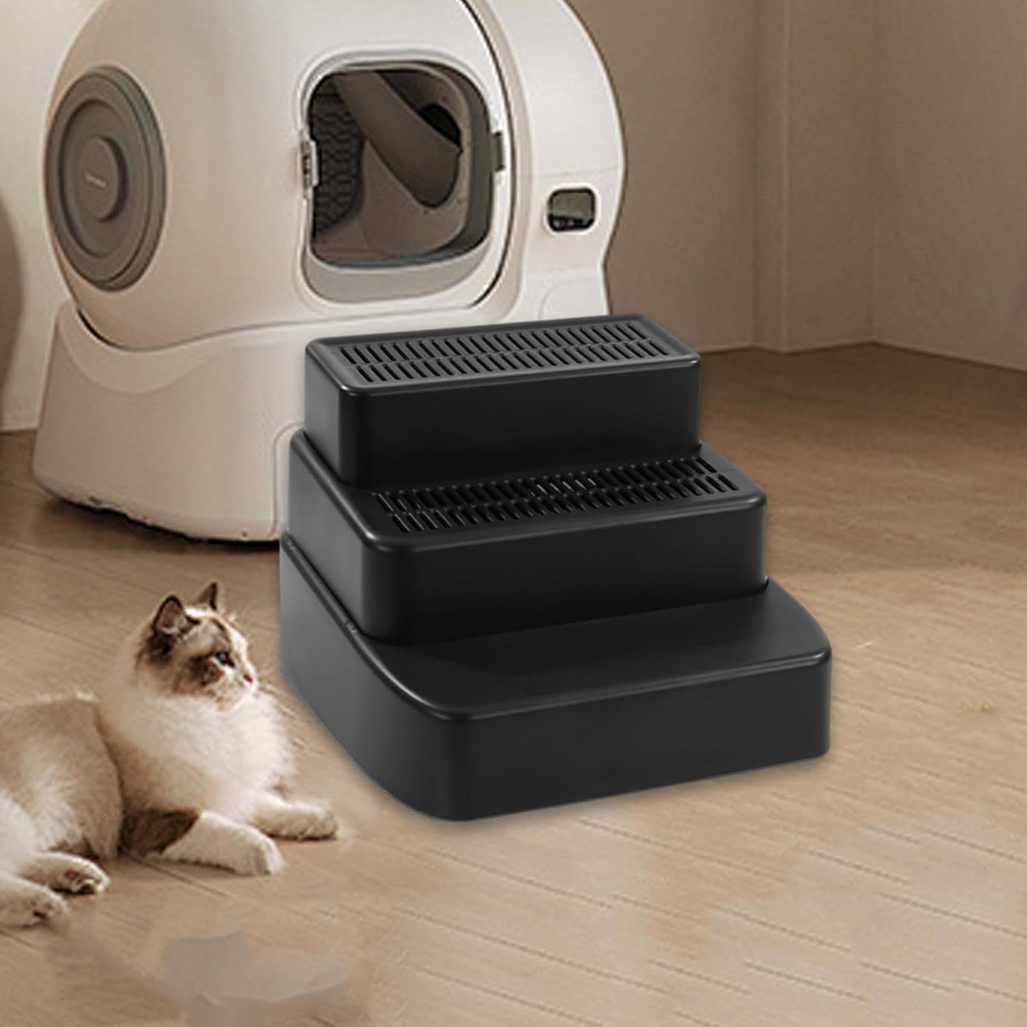 3 Level Detachable Cat Steps Disassembled Multipurpose Quick Accessories Lightweight with Grid, Black