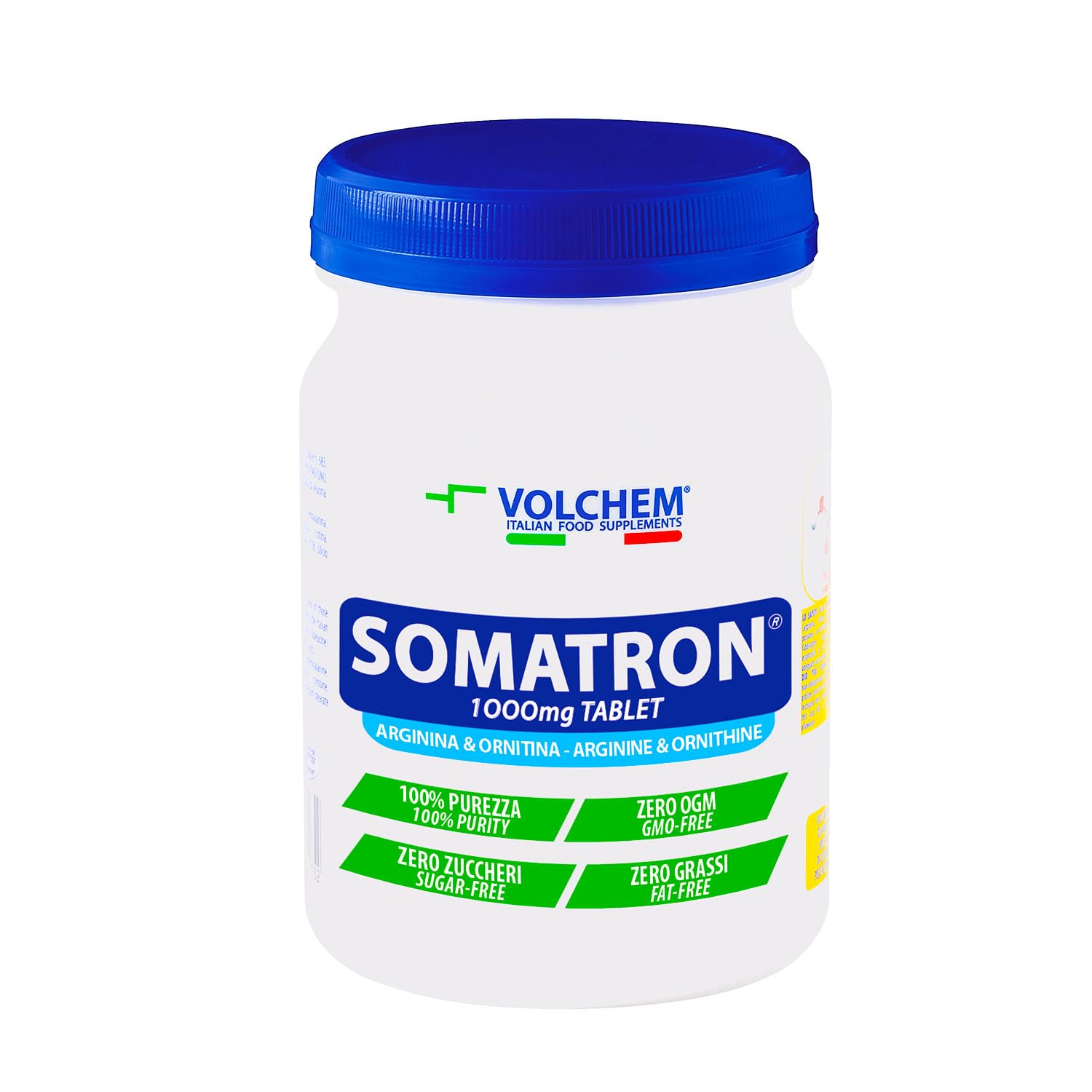 Volchem Somatron Tablet, Integratore Alimentare con L-Arginina e L-Ornitina, 100% Purezza, Senza Grassi, Additivi e Zuccheri, Barattolo da 300 Compresse, 420 g
