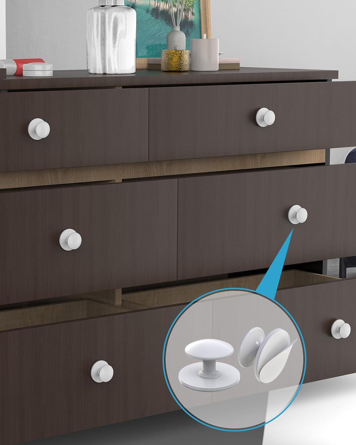 40 Pack White Self-Adhesive Cabinet Knobs, Self-Stick Hardware Kitchen Cabinet Handles, No-Punch Peel and Stick Drawer Knobs for Refrigerators, Dressers, Windows, Closets