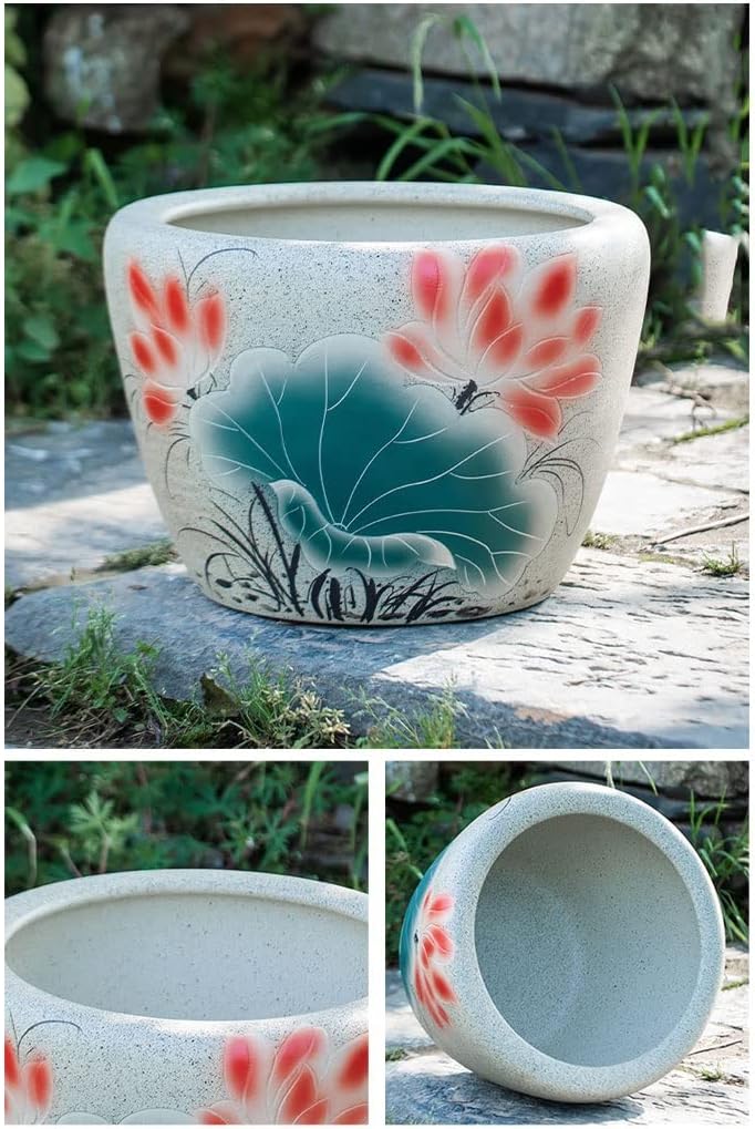 Aquarium Aquarium Fish Tank Retro Large Water Tank Courtyard Fish Culture Tank Balcony Lotus Tank Outdoor Ceramic Goldfish Bowl Fish Tank Decorations (Color : A, Size : 42cm)