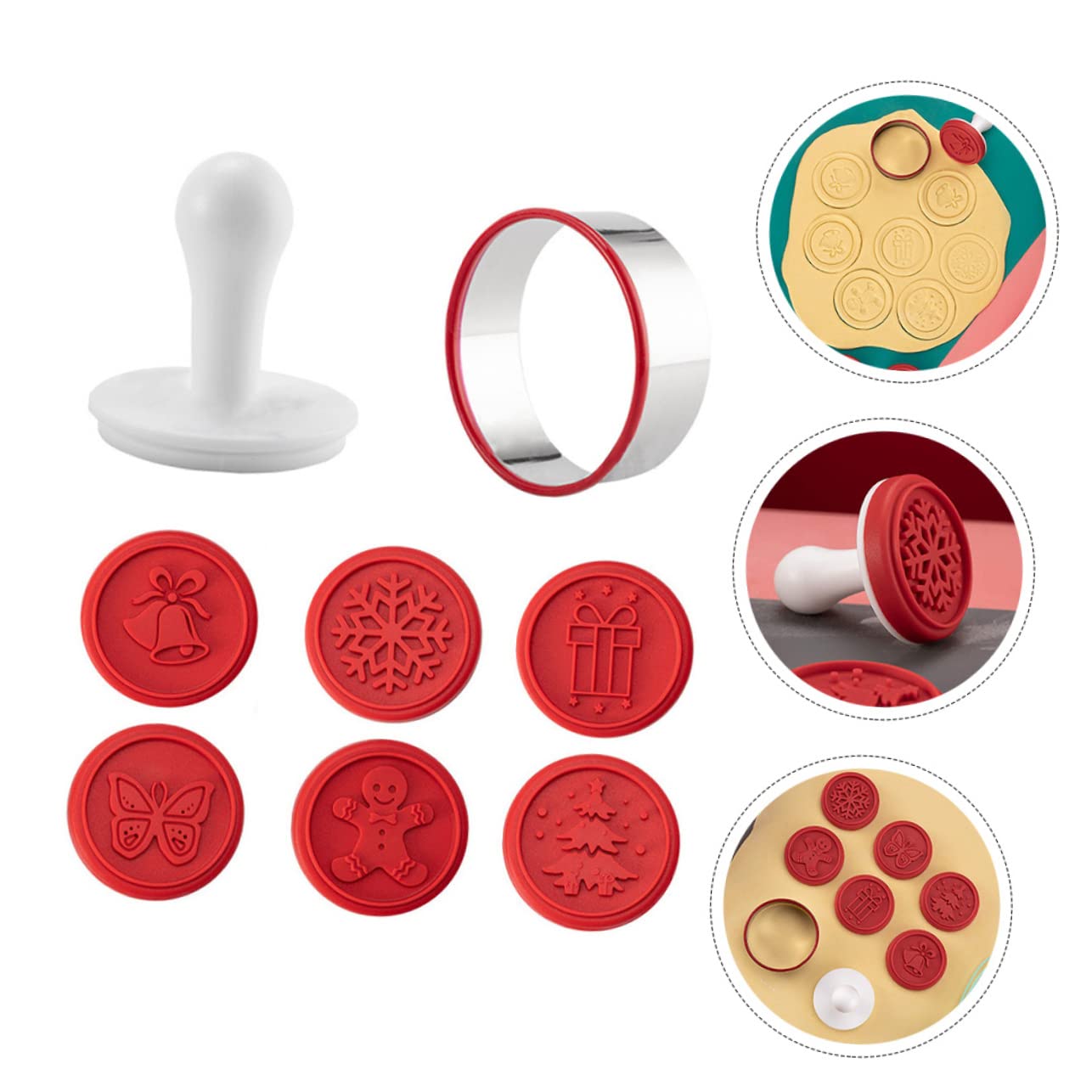 Alipis 5 Ensembles Tampon à Biscuits Tampon Biscuit Professionnel Moule à Gâteau De Lune Timbres Pour Enfants Gâteaux Avec Des Pépites De Chocolat Biscuit Rond Acier Inoxydable Rouge