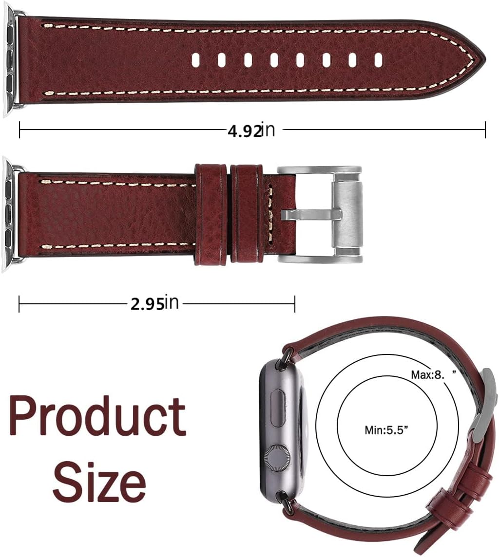 HUAFIY Compatible for Apple Watch Bands 42mm 44mm45mm46mm 49mm 38mm 40mm41mm, Genuine Leather Band Strap for iWatch Series 11/10/9/8,7,6,5,4,3,2,1, Ultra3 2 1 - Image 3