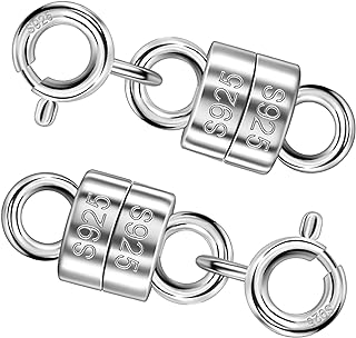 Serundo Auto 925 Sterling Silver Magnetic Necklace Clasps and Closures Min Magnetic Clasps for Necklaces Bracelets Chain Extender Connector for Jewelry Making Necklace 2Pack