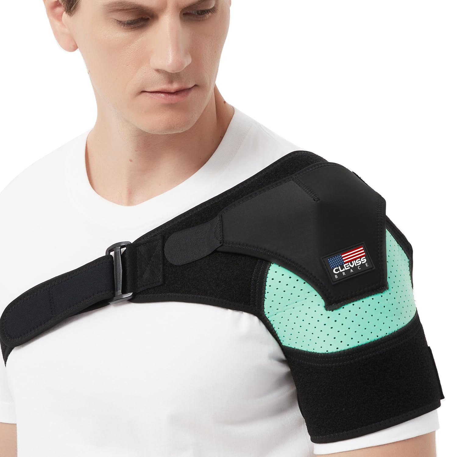 Shoulder Brace for Rotator Cuff - for Bursitis, Dislocated AC Joint, Labrum Tear, Tendonitis,Neoprene Compression Support Sleeve for Men and Women (Mint S-M)