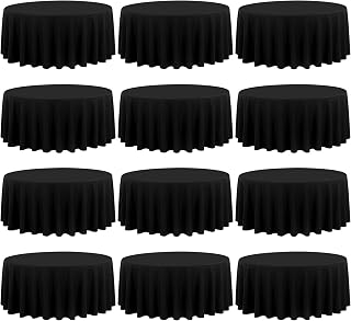 fani 12 Pack 90 Inch Round Tablecloth, Black Polyester Fabric Table Cloth for Round Table, Washable Table Cover for Wedding Party Dining Table Buffet Banquet Restaurant and Camping