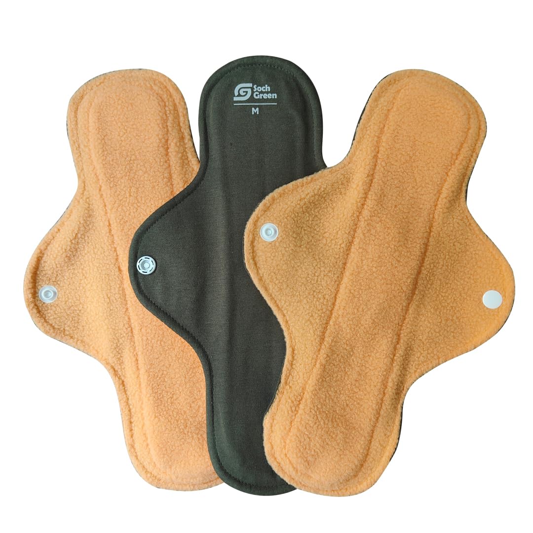 SochGreen Reusable Cloth Sanitary Pads For Women, Anti-Bacterial, Super Absorbent Fabric, No Wet Feeling, Overnight/Heavy flow, No Rashes, Last upto 80 washes- 3 pcs (Medium) (B0CNVQ766F) Amazon Price History, Amazon Price Tracker