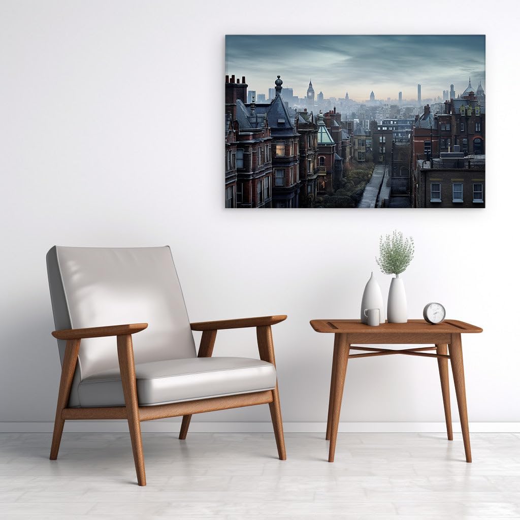 Canvas for Living room. Historic Charm Meets Modern Majesty in London's Moody Cityscape, 27 x 18 inch Canvas Wall Art - Mid Century Modern - Modern Home Decor