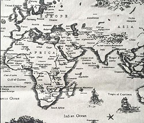 World Map Linen Fabric by the Yard (1 yard)