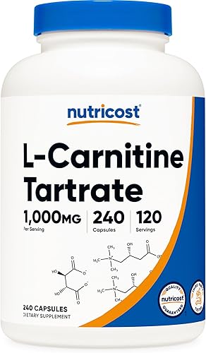 Miniatura 14 de Nutricost Tartrato de L-carnitina 500 mg, 240 cápsulas - 1000 mg por porción (3 botellas)