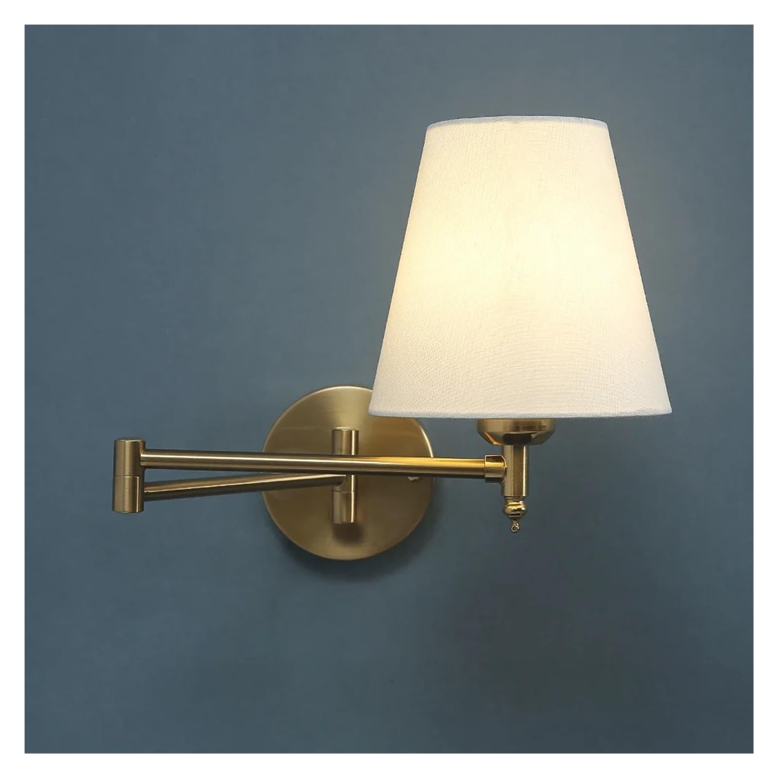 Lámpara de pared LED dorada con brazo oscilante y pantalla de tela 8