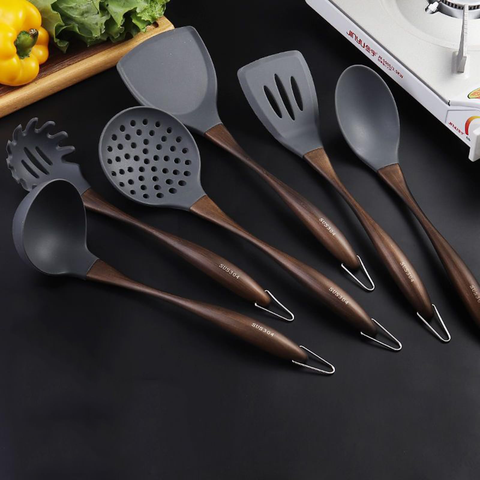 IUokLU Silicone Kitchen Cooking Utensils Set with Stainless Steel Handle, Spatula Set Utensil Set, Cooking Utensil Set,Kitchen Tools Gadgets for Nonstick Cookware