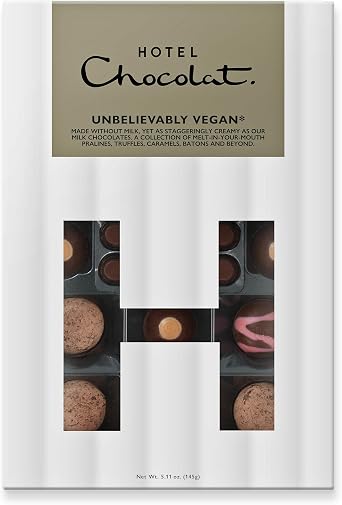 Hotel Chocolat Unbelievably Vegan H-Box - 14 Cacao-Rich Chocolates, 145g - Suitable For Vegetarians & Vegans - Gifts For Birthday, Thank You, Congratulations, Anniversary