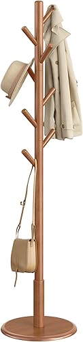 Miniatura 11 de VASAGLE Perchero de madera maciza, perchero de pie independiente con 8 ganchos, 3 opciones de altura, para abrigos, sombreros, bolsos, carteras