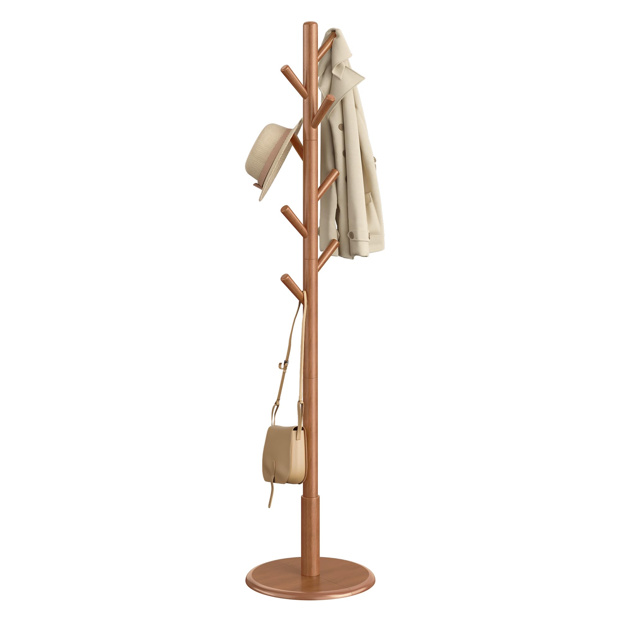 VASAGLE Solid Wood Coat Rack, Free Standing, 8 Hooks, 3 Height Options