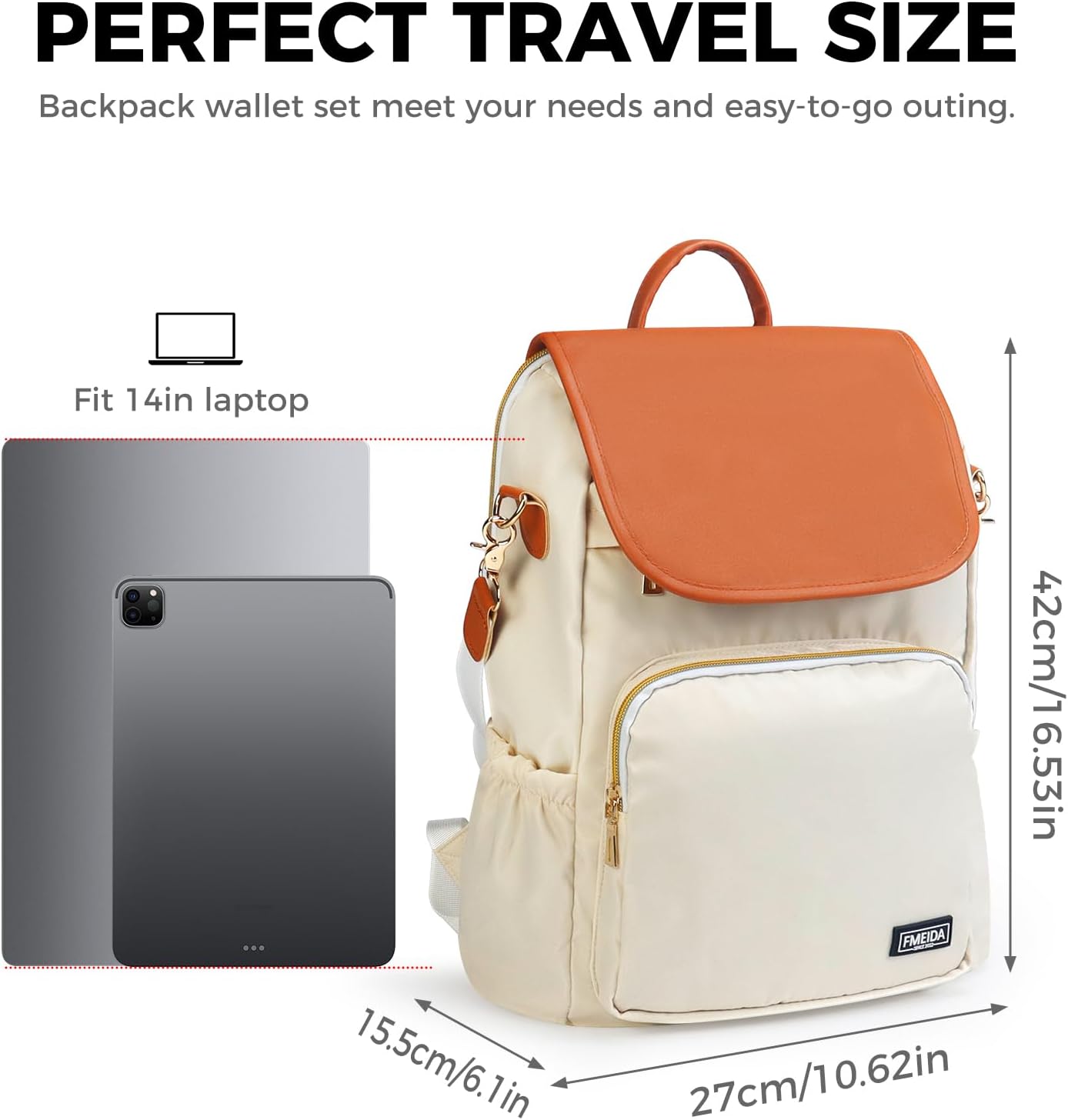 Fmeida Anti-Theft Backpack for Women Convertible Backpack Purse- 3-in-1 Laptop Bookbag for Work College, Cream - Image 2