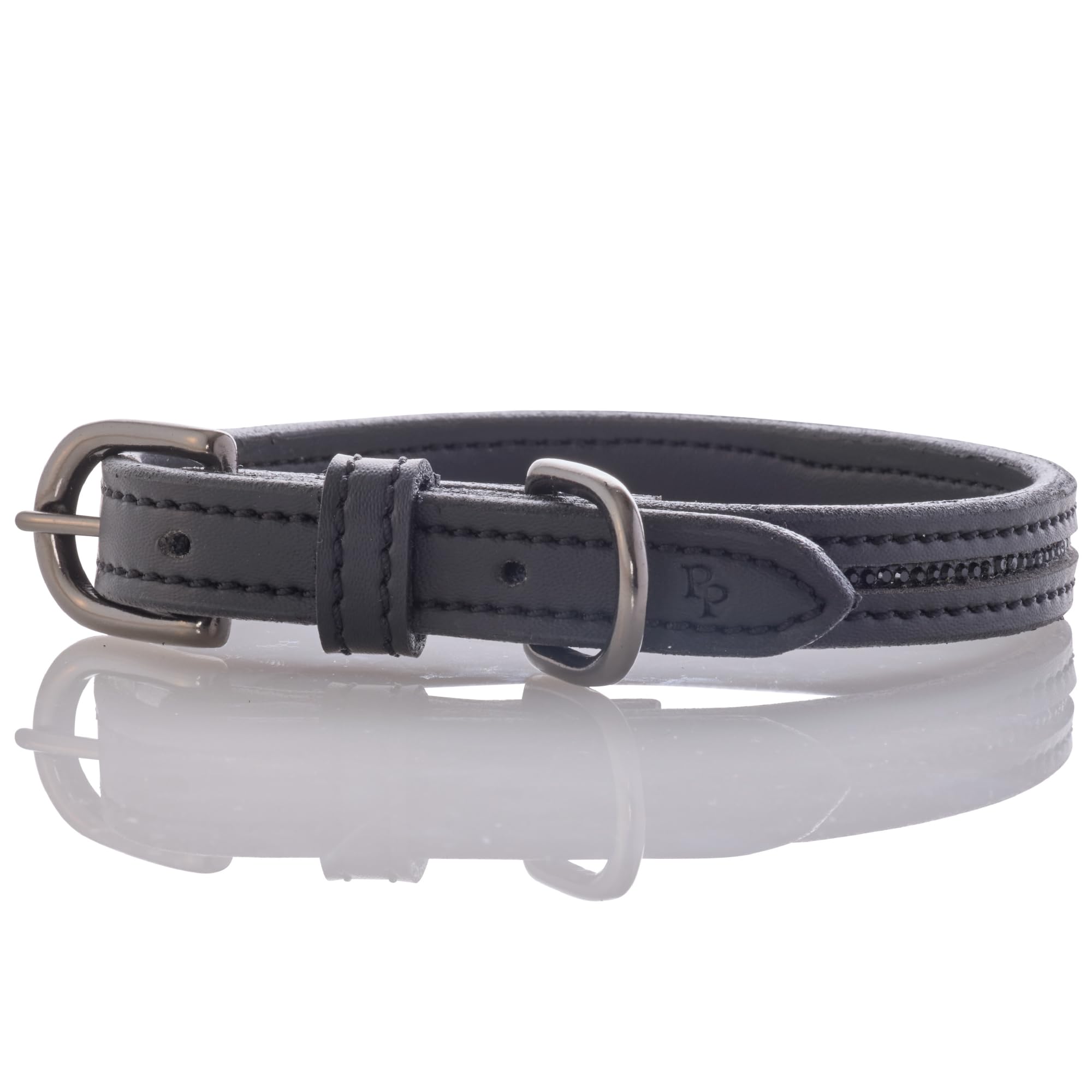 Collier en cuir vegan noir pour chien de grande taille Roxy The Crystal Bling L 63,5 cm laiton