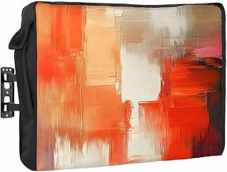 Abstract Color Block Outdoor TV Cover 52 to 55 inch Weatherproof Waterproof, Orange Block Oil Painting Gradient TV Enclosures with Remote Control Pocket Flat Screen Protector for Outside