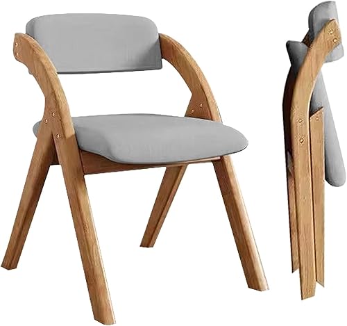 Miniatura 9 de Paquete de 2 sillas plegables, sillas plegables portátiles de madera, sillas de comedor plegables acolchadas de lino con funda extraíble