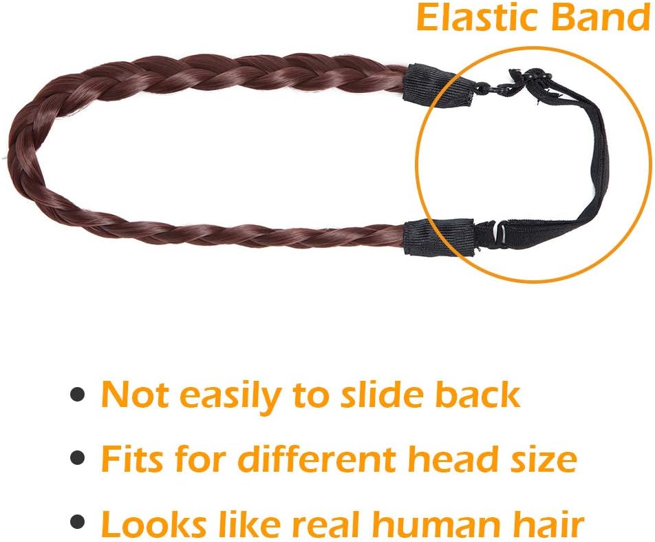 Silk-co Plaited Head Band Hairpiece Braided Weave Hair Accessories Bohemian Plait Elastic Headband in Redish Brown Twist Front - Image 5