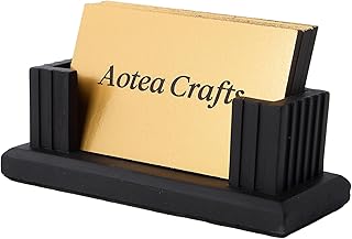 Concrete Modern Industrial Business Card Holder Desk - Aesthetic Fluted Minimalist Business Card Display Stand for Women & Men - Sturdy Cement Business Cards Holder - Handcrafted - Charcoal Black