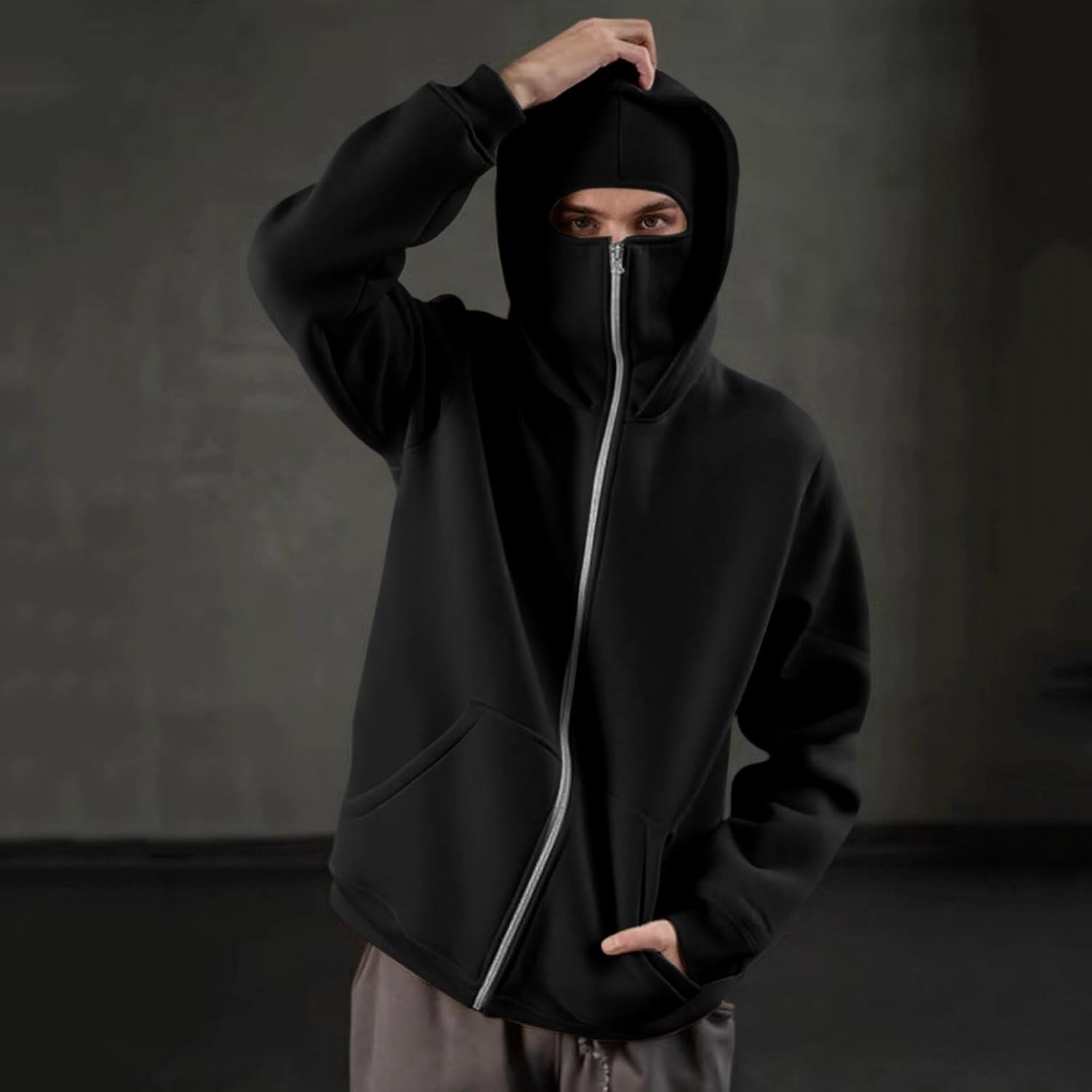 Womens Balaclava Hoodie with Built in Mask Fashion Double Hooded Sweatshirt Oversized Fleece Jacket Windproof Outfits