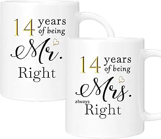 14th Anniversary Coffee Mugs Set of 2, 14 Year Anniversary Wedding Gifts Decorations for
