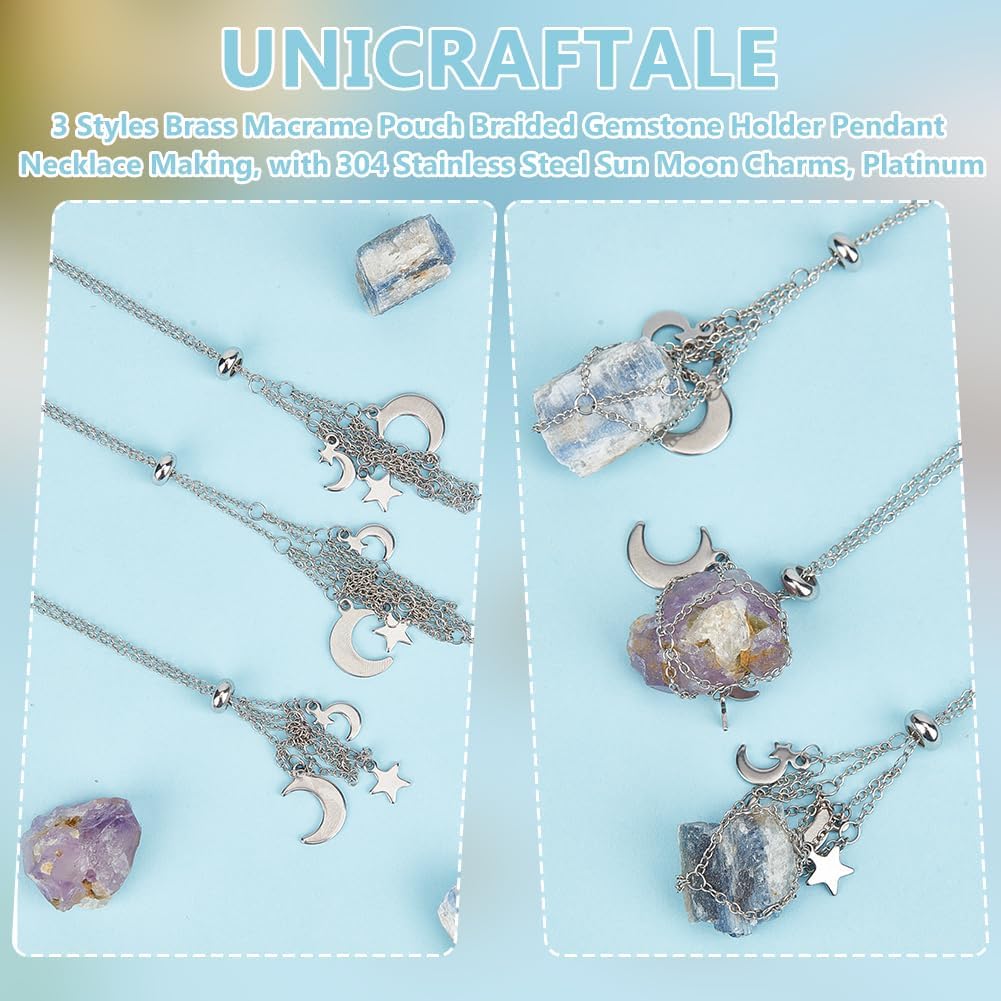 UNICRAFTALE 9Pcs 3 Styles Adjustable Crystal Necklace Holder Macrame Pouch Braided Gemstone Holder Pendant Necklace Making Adjustable Stone Chain with Crystal Ston Charms for Jewelry Making - Image 4
