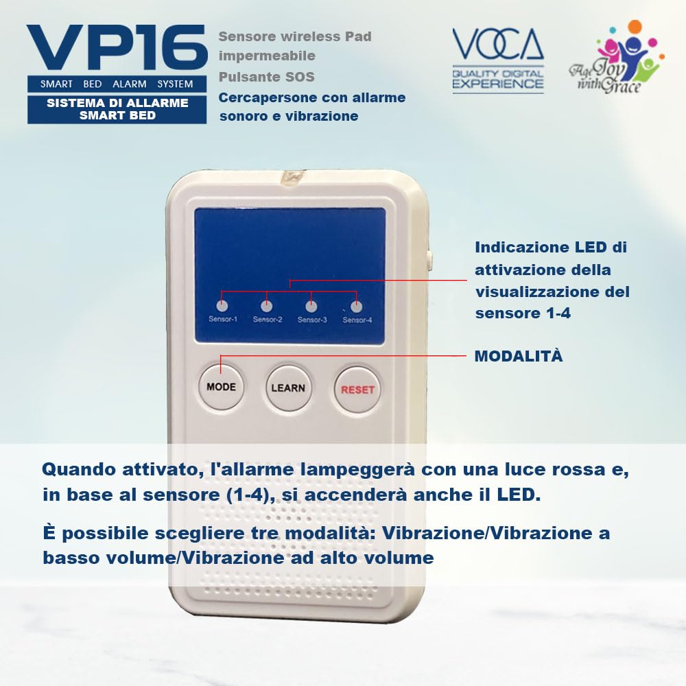 Sistema di allarme precoce intelligente VOCA per anziani - Sensore wireless e cercapersone, allarmi pre-allarme per il letto, prevenzione delle cadute, pazienti affetti da demenza