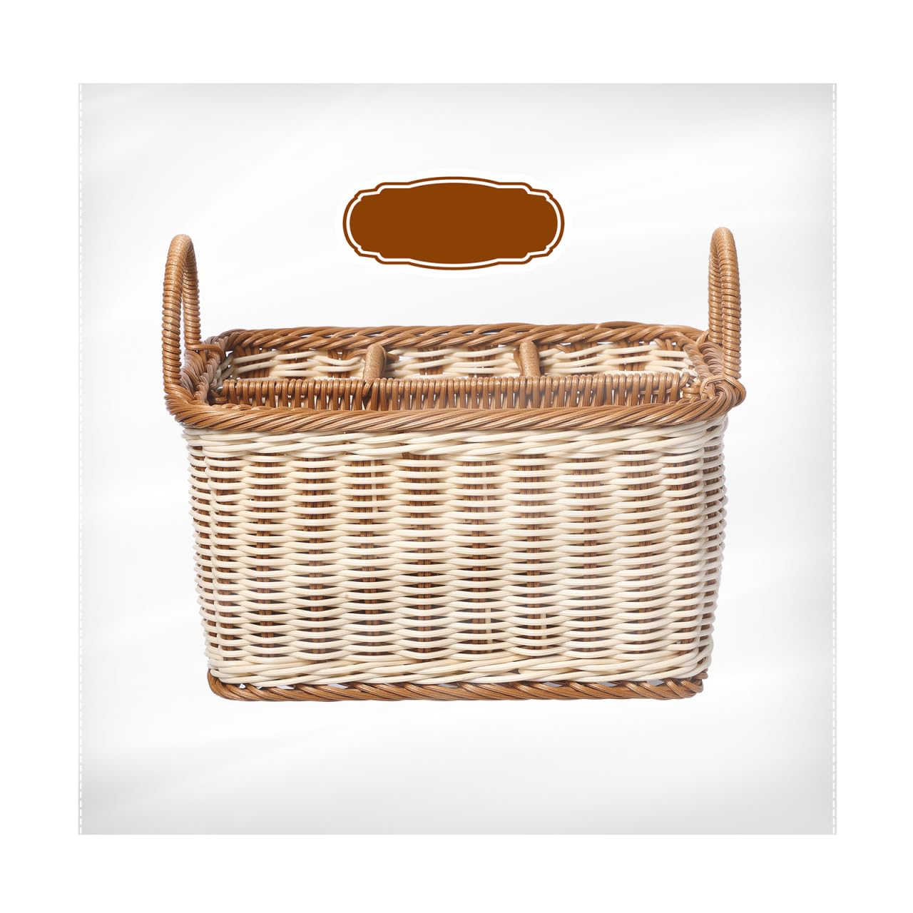 BESPORTBLE Cesta de ratán con asa, organizador de almacenamiento dividido, soporte para cubiertos de cocina, cesta de mesa de mimbre para picnic y uso al aire libre