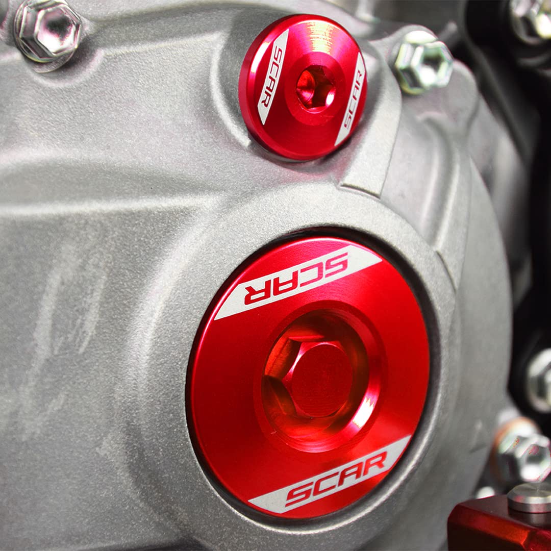 SCAR Tappi Motore Ergal Compatibile con HONDA CRF CRFX CRFL TRX 150 230 250 400 450 1000 1100 95-26 - Rosso