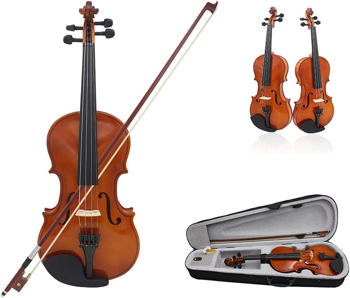 Naturalne Profesjonalne Skrzypce Akustyczne Dla Początkujących, 1/8, 1/4, 1/2, 3/4, 4/4 Matowe Wykończenie, Solidne Drewniane Skrzypce, Instrumenty Muzyczne Dla Dzi, Natural Color, 45020