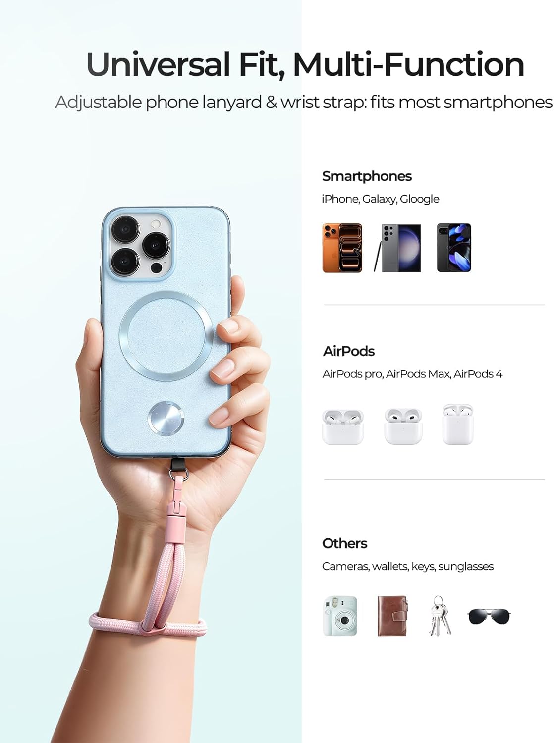 MOVDUUD 2-Pack Phone Lanyard, Adjustable Wrist & crossbody strap, Hands-Free Crossbody Cell Phone Lanyard for Athletes, Hiking, Fishing, Travel, Concerts, Fit iphone 17 pro max, Includes 2 Phone Tabs