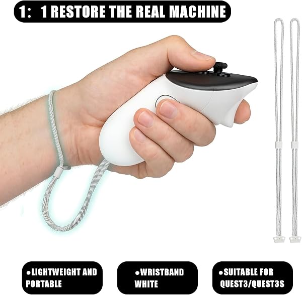 2pcs Controller Wrist Straps,Durable & Adjustable Controller Hand Straps White Adjustable Hand Lanyards Easy To Attach Vr Accessories - 3