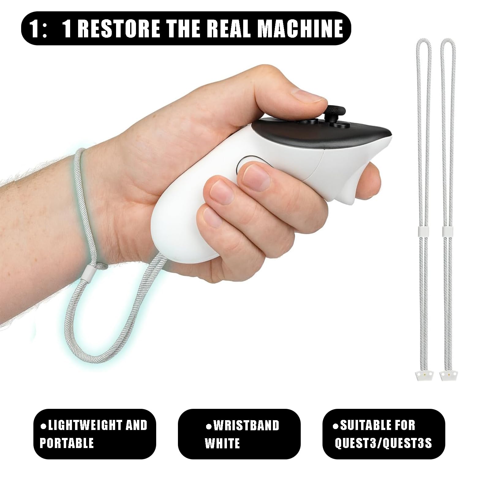 2pcs Controller Wrist Straps,Durable & Adjustable Controller Hand Straps White Adjustable Hand Lanyards Easy To Attach Vr Accessories — view 3