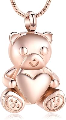 Teddy Bear Urn Necklace for Ashes Cremation Jewelry for Women Men Stainless Steel Memorial Necklaces Ash Holder for Human Pets Keepsake Jewelry for Loved Ones with Fill Tool
