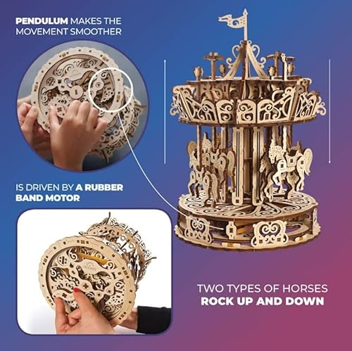 Ugears Carousel Mechanical Model 3D - Wooden Model Kit For Self-Assembly - Model Kits For Adults - Diy Kit Mechanical Model 3D - Wonderful Gift And Home Decoration #TOP4