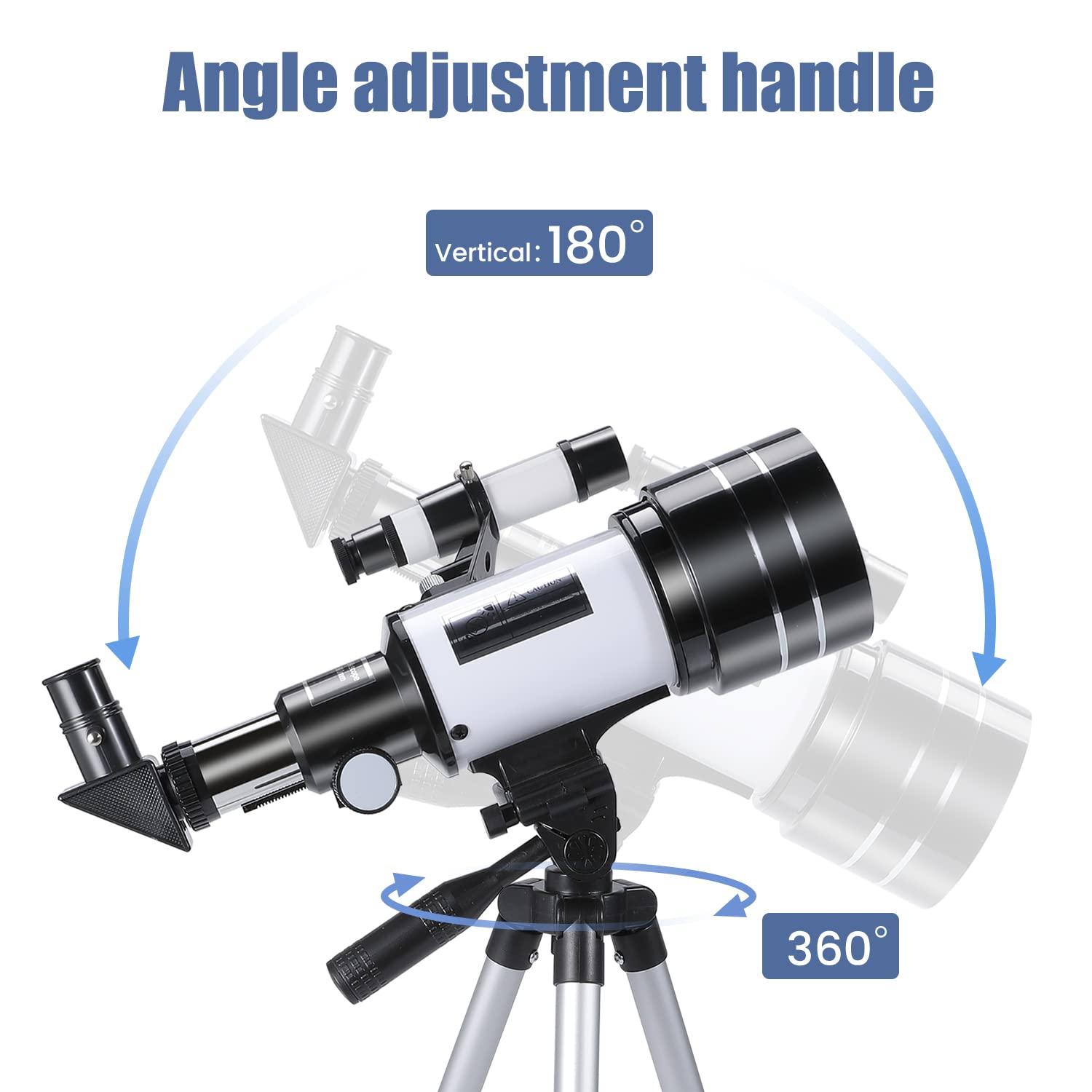 Telescopio Astronómico para Niños y Adultos, Apertura de 70mm, Distancia Focal de 300mm, Zoom 15X-150X, Incluye Trípode, Adaptador para Teléfono Móvil y Bolso de Transporte