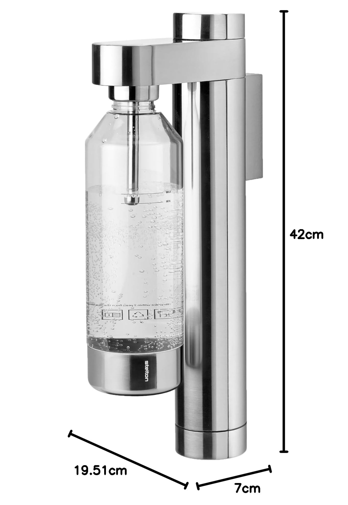 Stelton Brus Carbonatore da parete elegante – Macchina per acqua frizzante e soda con bottiglia riutilizzabile – compatibile con cilindri CO₂ 425 g/60L