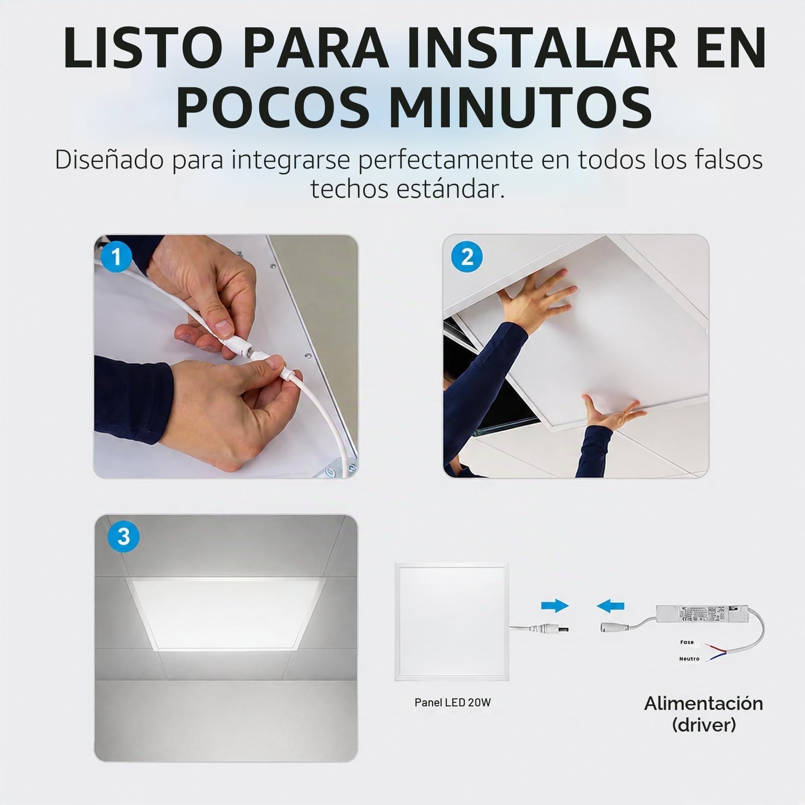 Europalamp - Pack de 4 paneles LED - 60 x 60 cm - 40 W - Blanco frío 6000 K - alta luminosidad, varios modelos disponibles
