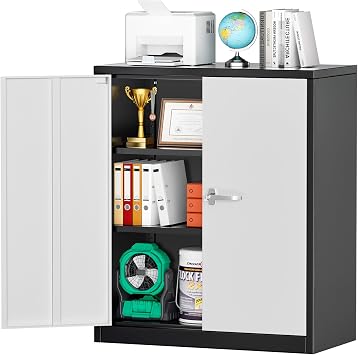 Pataku Locking Cabinet, Metal Storage Cabinets with Doors and Adjustment Shelves, 36" Garage Cabinets with Lock for Home, Office, File Pantry, Kitchen - Black Grey
