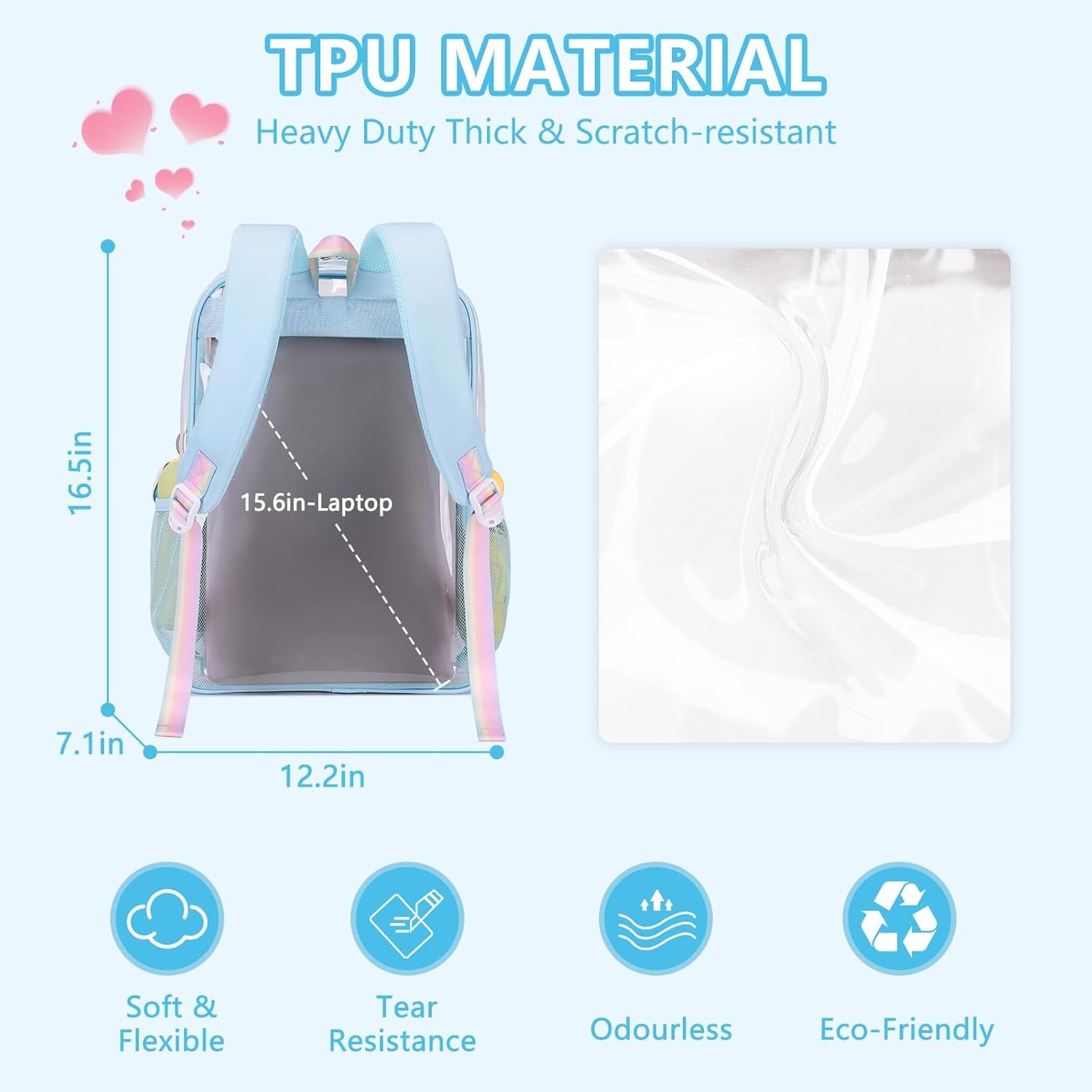 MOONBABY Clear Backpack for School Girls, Heavy Duty TPU Transparent Backpack Stadium Events Approved, Clear Bookbag - Image 5