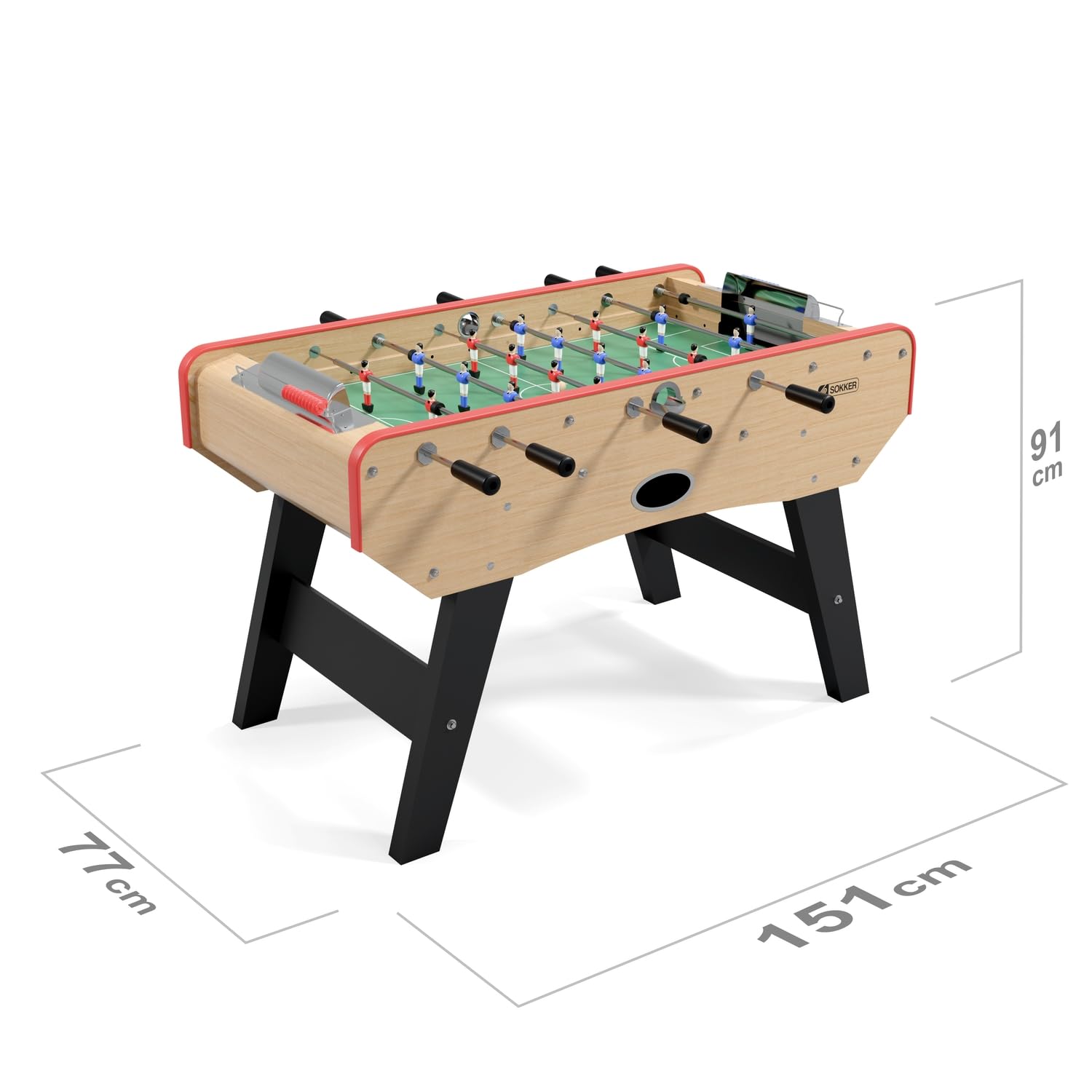 Babyfoot Deluxe - 151 x 77 x 91 cm - Table de Baby-Foot avec Barres téléscopiques, Couleur Bois Naturel et Balles Lièges Inclus