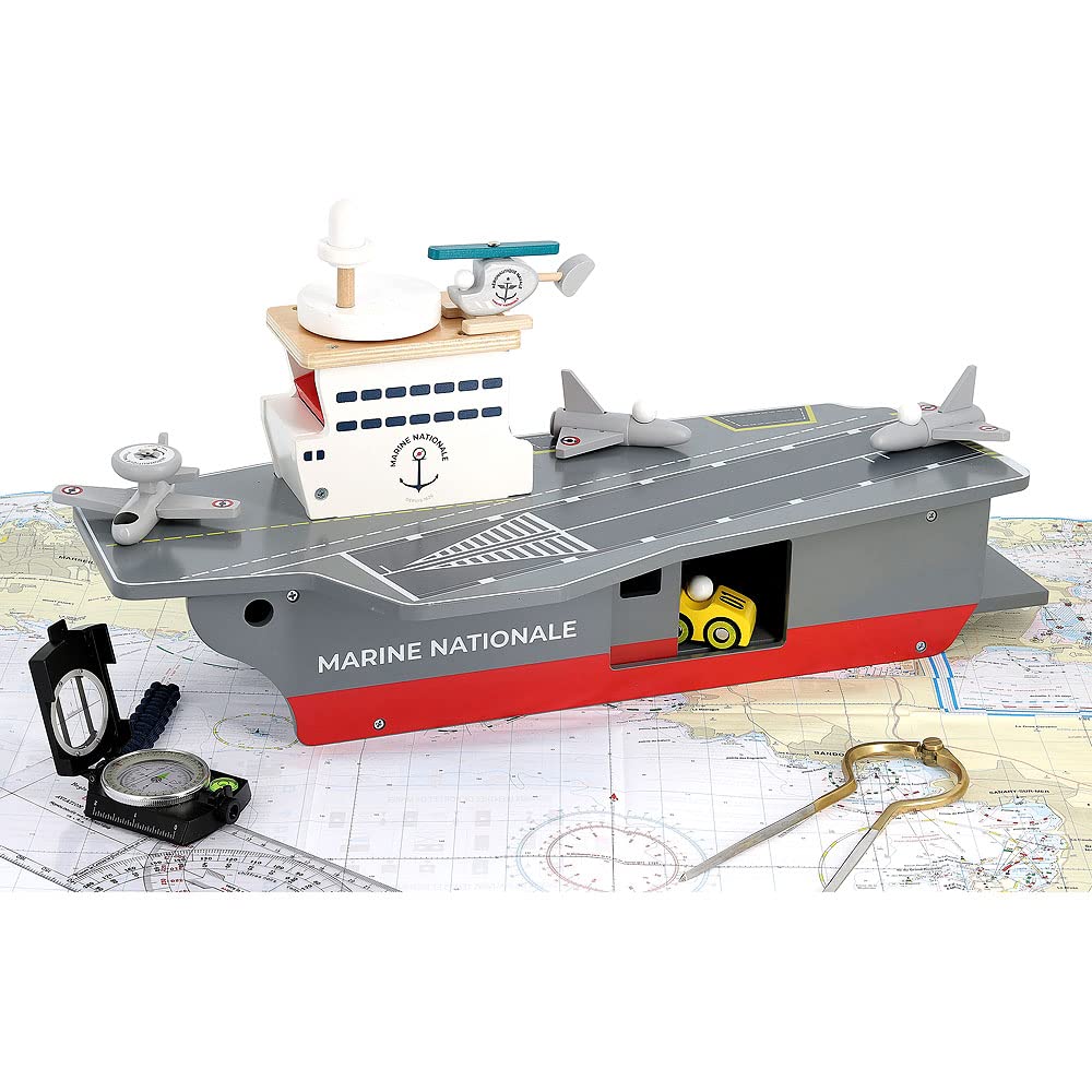 Porte-Avions Marine Nationale et Accessoires en Bois Enfant Dès 3 Ans