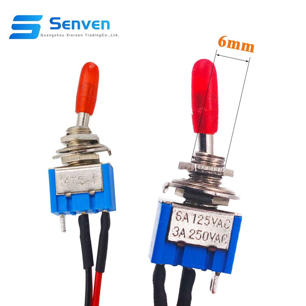 QitinDasen 5 stuks professionele 3A 250V / 6A 125V auto mini tuimelschakelaar met voorbekabelde, SPST 3-polig rocker tuimelschakelaar, aan/uit 2 positie tuimelschakelaar met metalen hendel