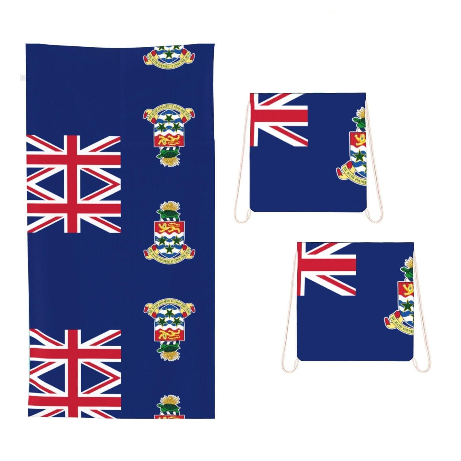 CNTDBU Flag of the Cayman Islands 2 in 1 Packable Towel Bag-Large Beach Towel with Stuff Sack, Super Absorbent Microfiber Travel Towel for Pool